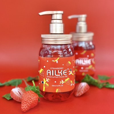 Supplier AILKE Strawberry Fruit Lightening Body Wash Private label Skin Whitening Bath Shower Gel